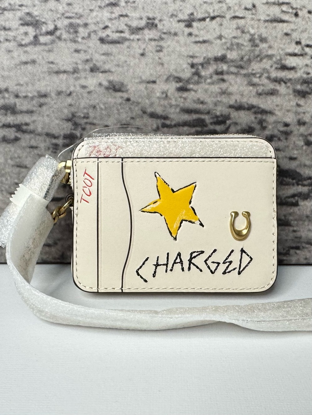 NWT Coach Essential Chain Card Case with Sketch Print Leather Chalk Multi CAO08